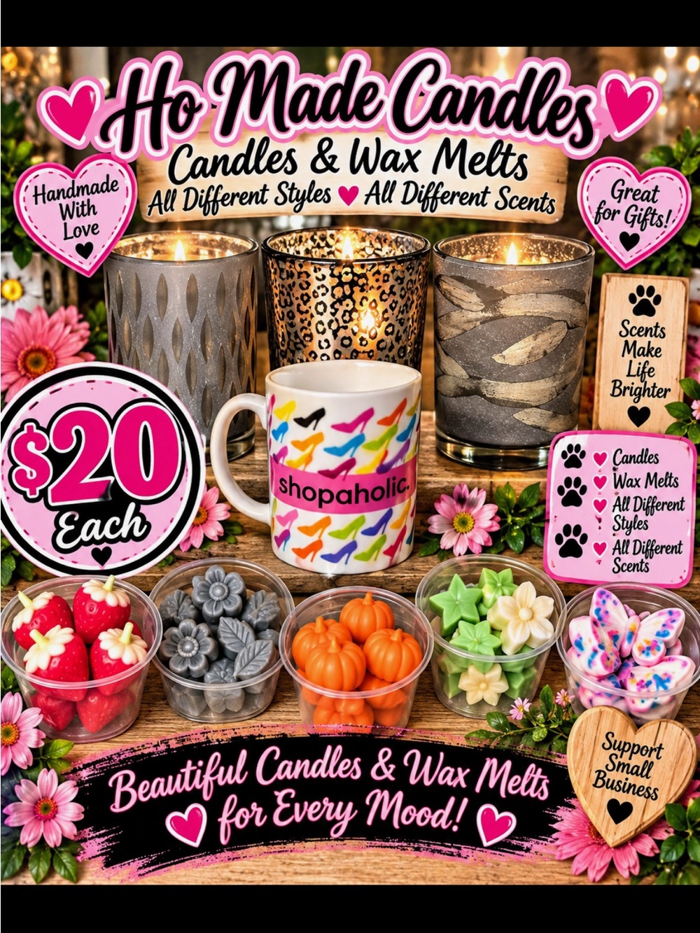 Handmade candle in Ceramic Mug with Multicolor High-Heel Pattern - White